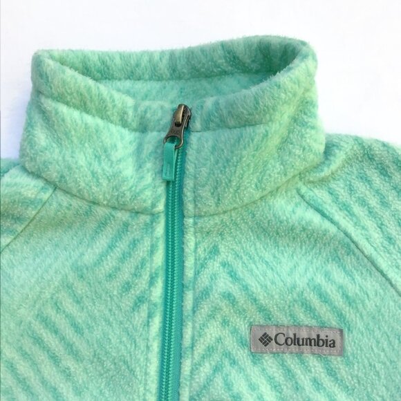 Columbia Full Zip Fleece Jacket Girls S Small 7/8 Aqua Teal Green Zig Zag Stripe - Picture 3 of 11